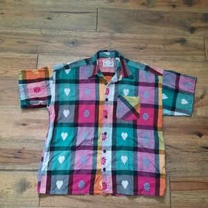 Southwest Castle Colourful Cottagecore Granny Short Sleeve Cotton Button Up Top